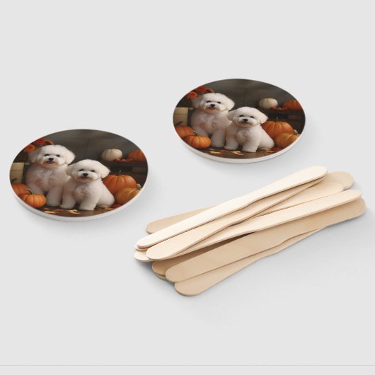 Éventail Bichon Frise Puppy Automne Citrouille délice (Non-assemblé)