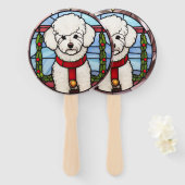 Éventail Bichon Frisé Vitrail Noël (Devant et derrière)