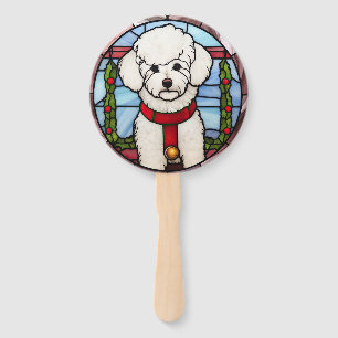 Éventail Bichon Frisé Vitrail Noël
