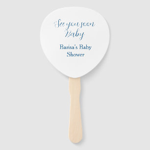 Éventail bientôt bébé shower bleu nom date simple