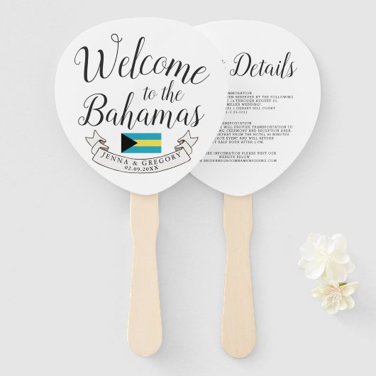 Éventail Bienvenue aux Bahamas | Personnalisation du mariag (Devant et derrière)