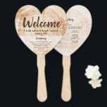 Éventail Bienvenue Rustic Wood Wedding Party and Program<br><div class="desc">Bienvenue à vos invités avec notre Rustic Wood Wedding Party et les Fan Favors du programme. Ces ventilateurs charmants présentent un design rustique en bois, parfait pour un mariage à la campagne ou à thème vintage. Chaque ventilateur comprend des détails de la fête de mariage et du programme de la...</div>