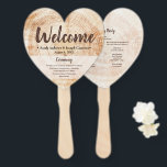Éventail Bienvenue Rustic Wood Wedding Party and Program<br><div class="desc">Bienvenue à vos invités avec notre Rustic Wood Wedding Party et les Fan Favors du programme. Ces ventilateurs charmants présentent un design rustique en bois, parfait pour un mariage à la campagne ou à thème vintage. Chaque ventilateur comprend des détails de la fête de mariage et du programme de la...</div>