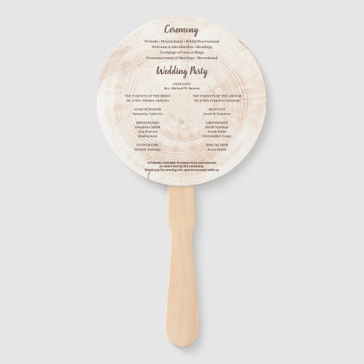 Éventail Bienvenue Wood Grain Rustic Wedding Programme (Dos)