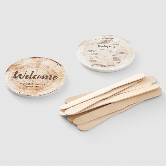 Éventail Bienvenue Wood Grain Rustic Wedding Programme (Non-assemblé)