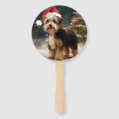 Éventail Biewer Terrier Chien dans Noël de neige (Devant)