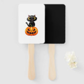 Éventail Black Cat Halloween Design � Spooky Pumpkin Art fo (Devant et derrière)