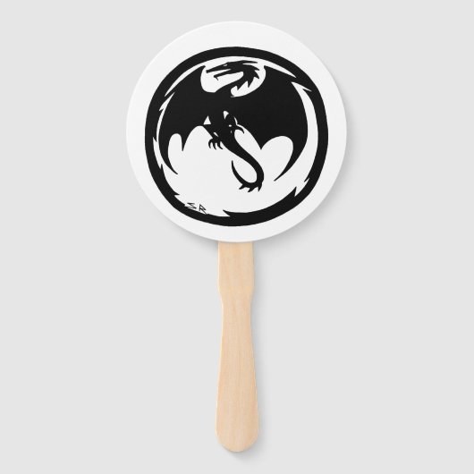 Éventail Black Dragon white round hand fans (Devant)