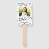Éventail Black Hand Drawn Doodle Graduation 2 Photo White (Dos)