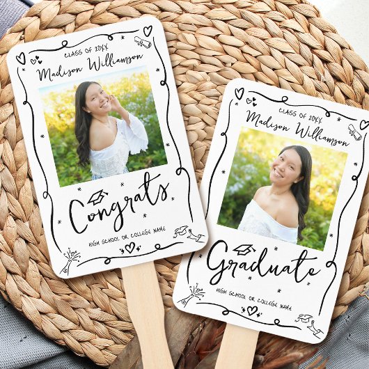 Éventail Black Hand Drawn Doodle Graduation 2 Photo White