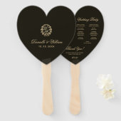 Éventail Black Heart Gold Wreath Monogram Programme de mari (Devant et derrière)
