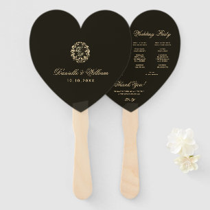 Éventail Black Heart Gold Wreath Monogram Programme de mari