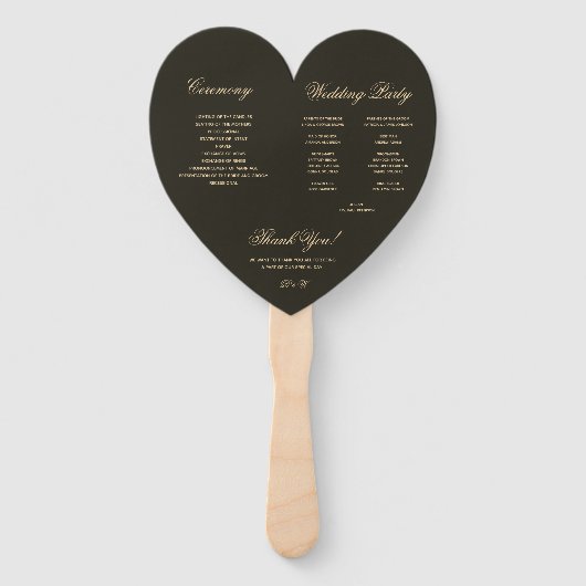 Éventail Black Heart Gold Wreath Monogram Programme de mari (Dos)