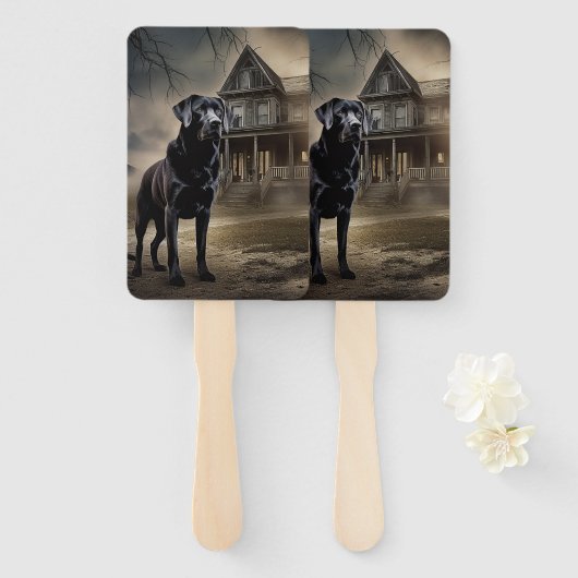 Éventail Black Labrador Halloween (Devant et derrière)