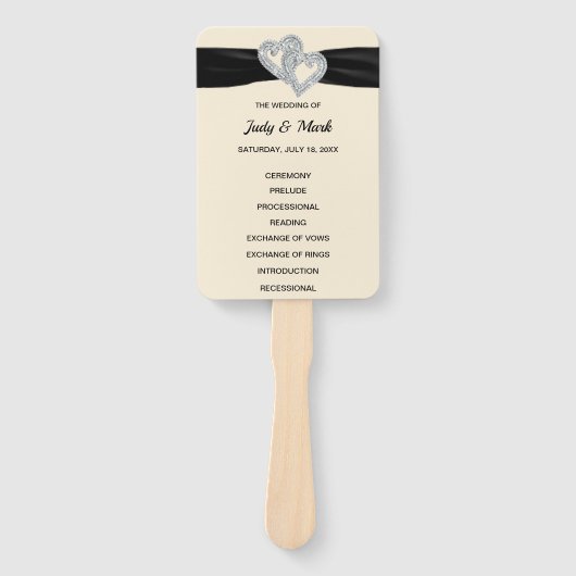 Éventail Black Ribbon Diamond Hearts Programme de mariage F (Devant)