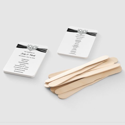 Éventail Black Ribbon Silver Swan Programme de mariage Fans (Non-assemblé)