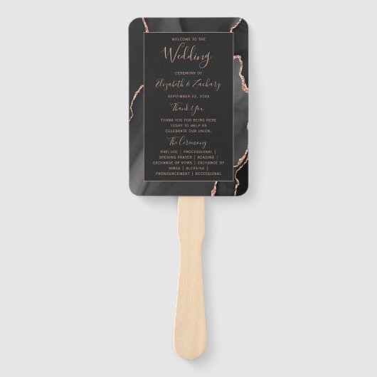 Éventail Black Rose Gold Agate Dark Wedding Programme (Devant)