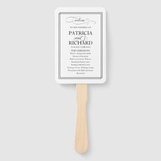 Éventail Black Script Elegant Wedding Programme (Devant)