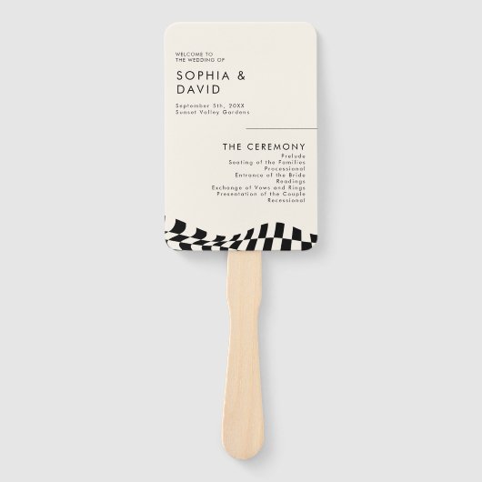 Éventail Black & white à damiers Programme de mariage des m (Devant)