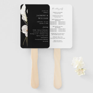 Éventail Black & White Floral Wedding Programme 2 Noir