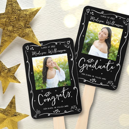 Éventail Black White Hand Drawn Doodle Graduation 2 Photo