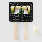 Éventail Black White Hand Drawn Doodle Graduation 2 Photo (Devant et derrière)