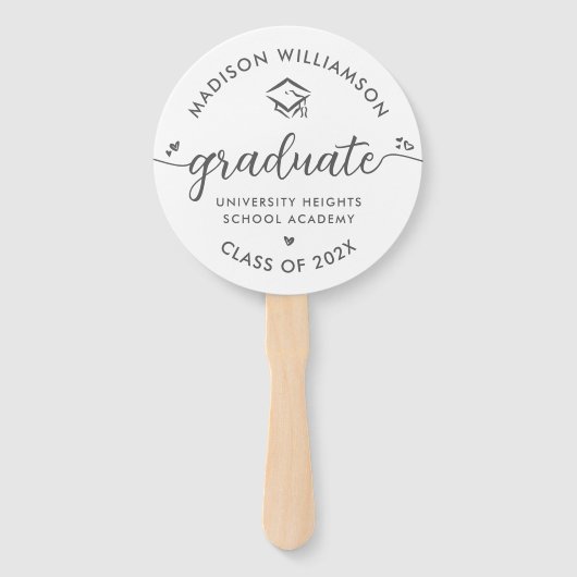 Éventail Blanc 1 Photo Graduation Gris Script Coeurs Casque (Devant)