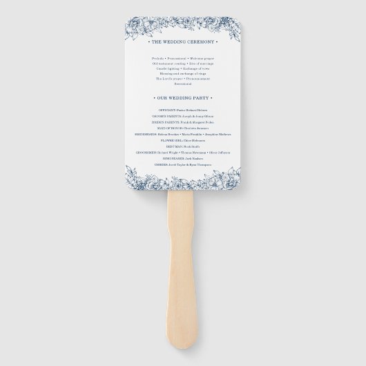 Éventail Bleu Blanc Fleur Élégant Mariage (Dos)