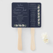 Éventail Bleu de marine classique et aquarelle Mariage flor (Devant et derrière)