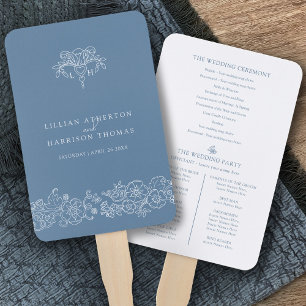Éventail Bleu gris blanc fleur de lis programme de mariage