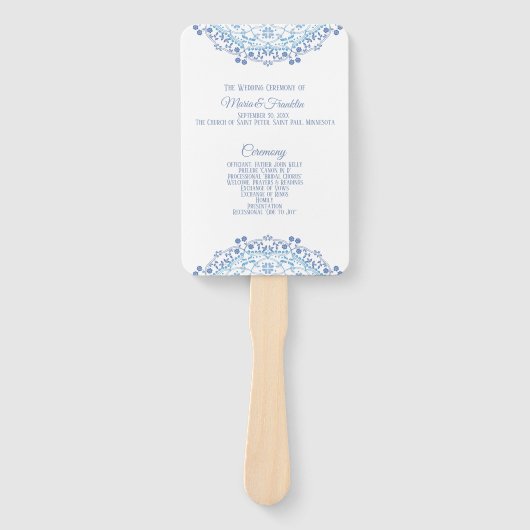 Éventail Bleu Mandala sur le programme de mariage blanc (Devant)