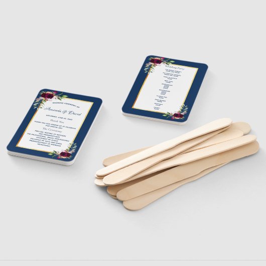 Éventail bleu marine mariage florales bordeaux (Non-assemblé)