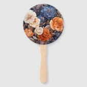 Éventail Bleu marine, orange brûlé et Mariage de fleurs de  (Dos)