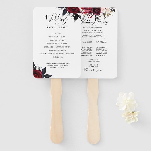 Éventail Bliss de Bourgogne : Elégant Motif floral en Win (Devant et derrière)