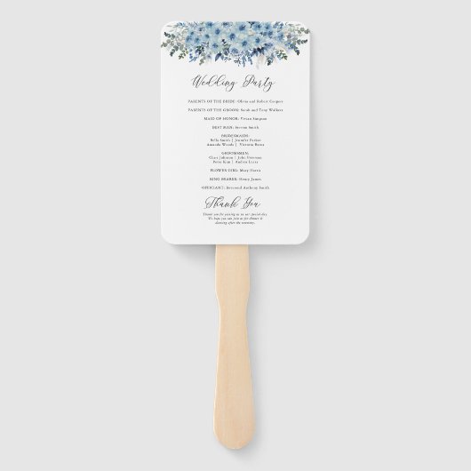 Éventail Blue Boho Floral Wedding Programme (Dos)