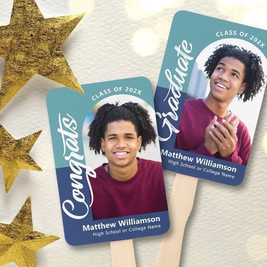 Éventail Blue Félicats Grad 2 Photos Arch Bold Script Retro