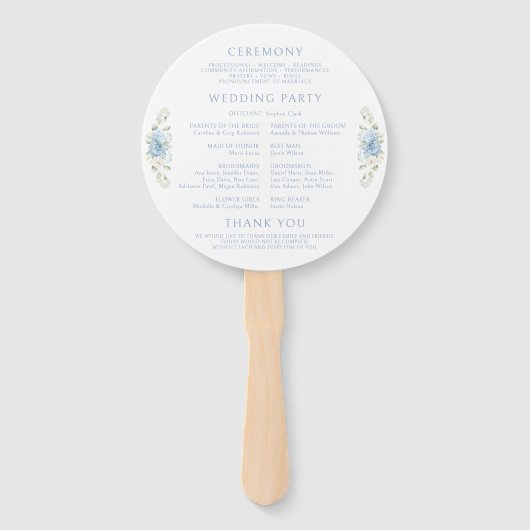 Éventail Blue Floral Crest Monogramme Programme de mariage (Dos)