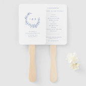 Éventail Blue Floral Wreath Monogramme Programme de mariage (Devant et derrière)