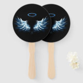 Éventail Blue Glowing Angel Wings on black background (Devant et derrière)