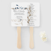 Éventail Blue Gold Moderne Floral Élégant programme de mari (Devant et derrière)