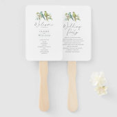 Éventail Blue Green Birds Floral Aquarelle Mariage (Devant et derrière)