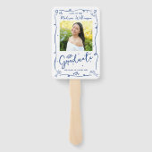 Éventail Blue Hand Drawn Doodle Graduation 2 Photo White (Dos)