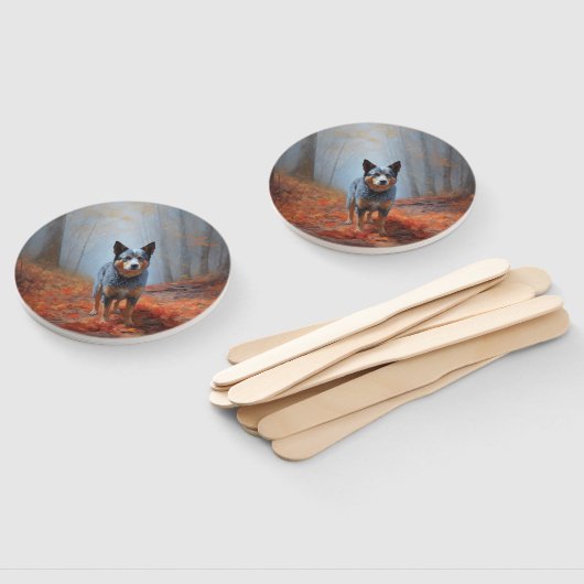 Éventail Blue Heeler dans les feuilles d'automne automne au (Non-assemblé)