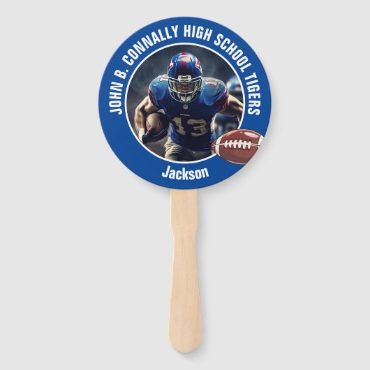 Éventail Blue High School Football Player Photo Parent (Devant)