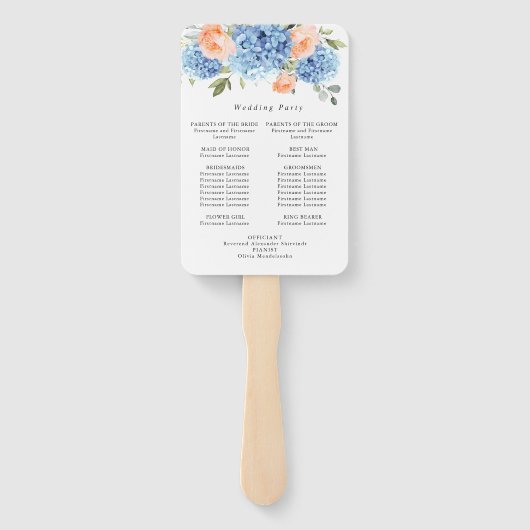 Éventail Blue Hydrangea Blush Rose programme de cérémonie d (Dos)