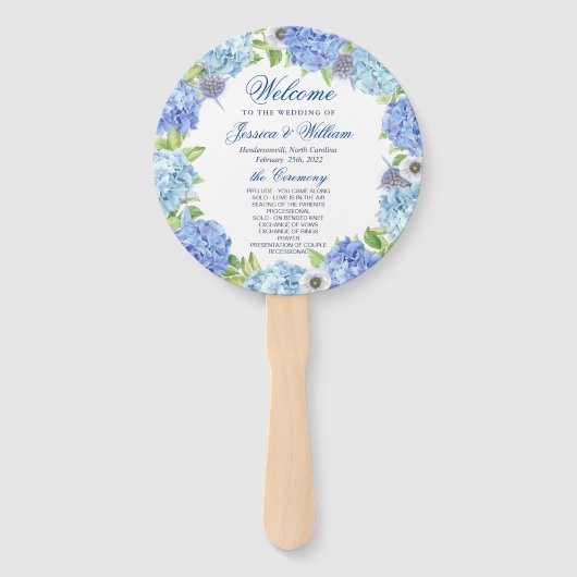 Éventail Blue Hydrangea Green Programme de mariage floral (Devant)