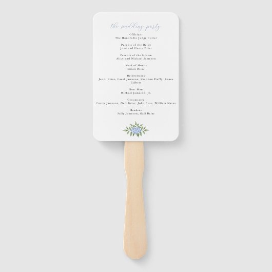 Éventail Blue Hydrangea Watercolor Crest Wedding Programme (Dos)