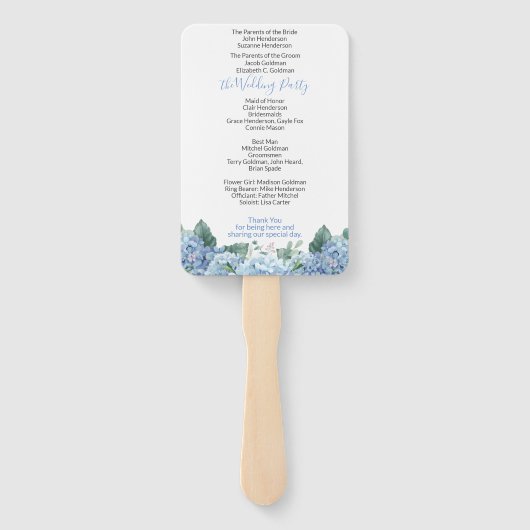 Éventail Blue Hydrangeas Floral Wedding Programme Ventilate (Dos)