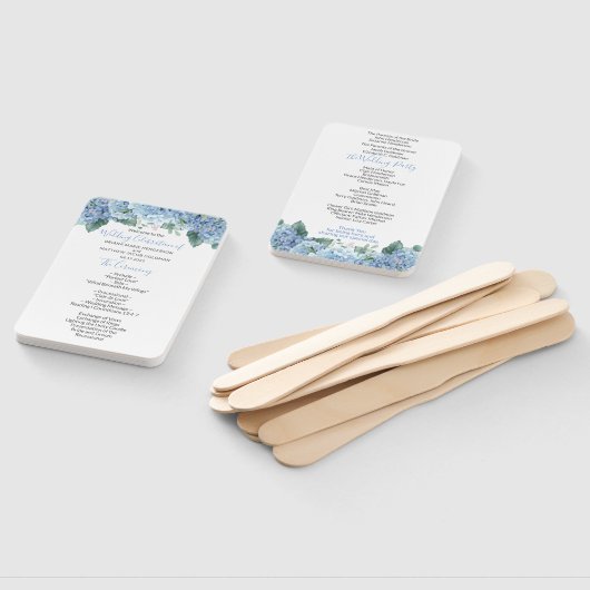 Éventail Blue Hydrangeas Floral Wedding Programme Ventilate (Non-assemblé)