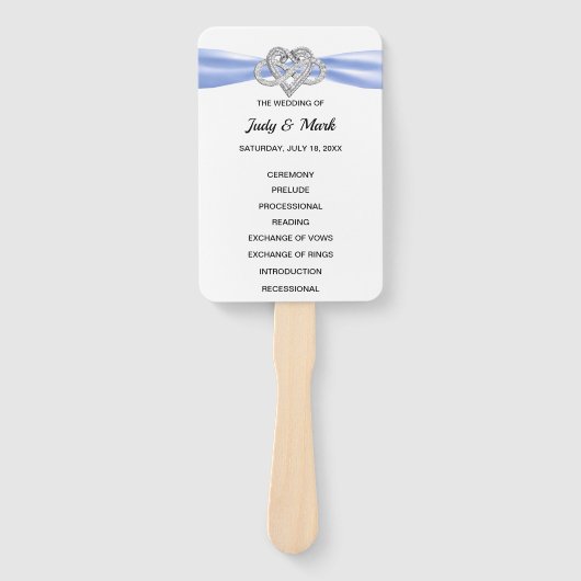 Éventail Blue Infinity Heart Wedding Programme Fans (Devant)